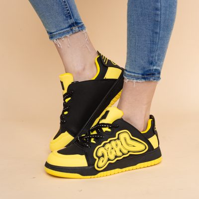Sneakers damă sport piele ecologică Negru cu Verde lemon (BS296EV2401651)