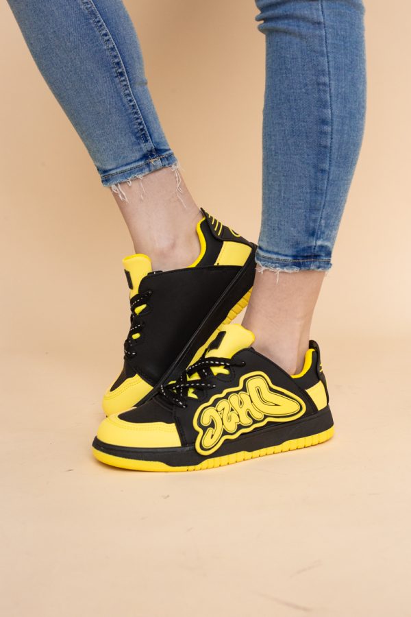 Sneakers damă sport piele ecologică Negru cu Verde lemon (BS296EV2401651) 119