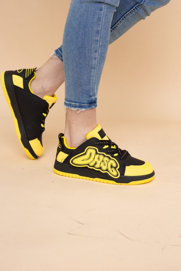 Sneakers damă sport piele ecologică Negru cu Verde lemon (BS296EV2401651) 121