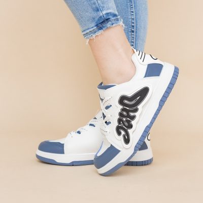 Sneakers damă sport piele ecologică Alb cu Albastru (BS296EV2401652)
