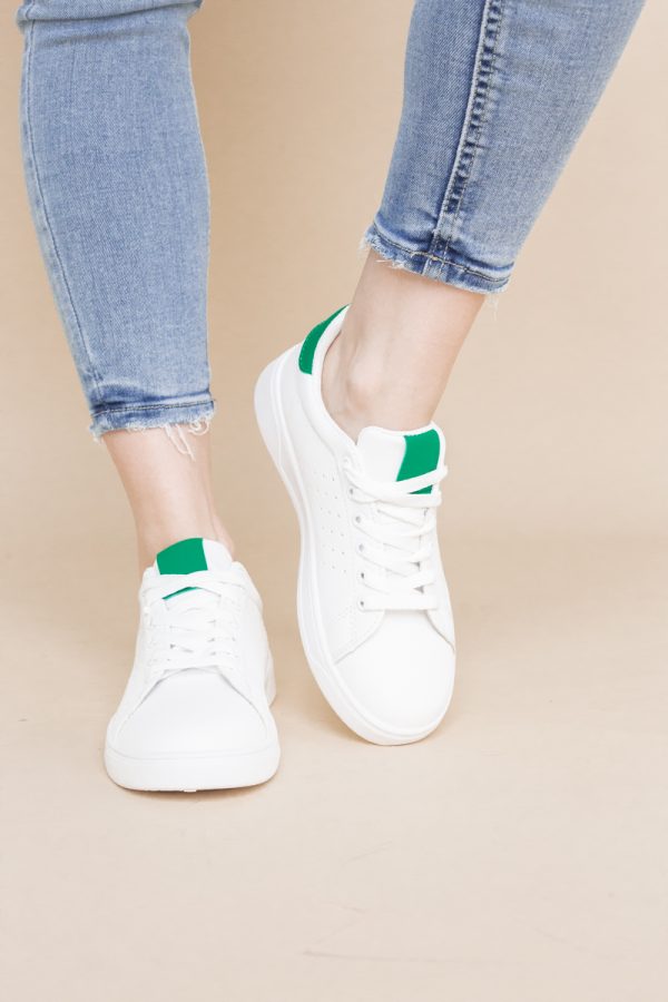 Pantofi damă sport casual piele ecologică Alb/Verde (BS311EV2401655) 119