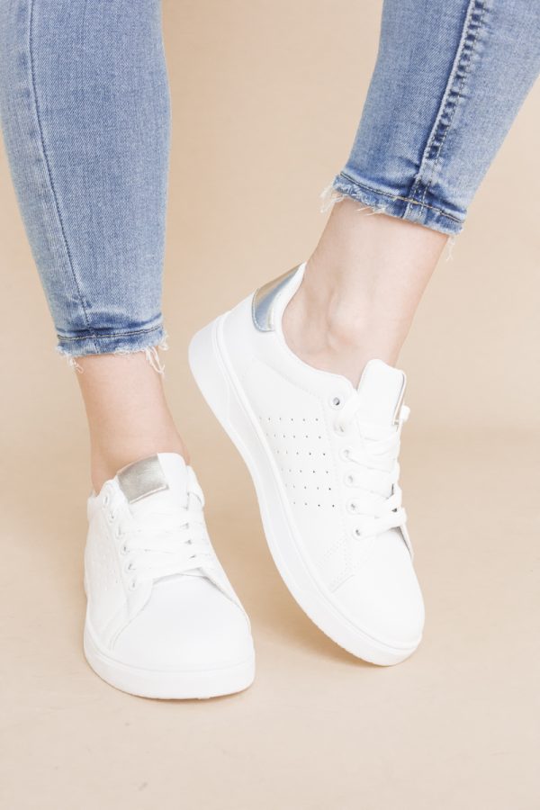 Pantofi damă sport casual piele ecologică Alb/Argintiu (BS311EV2401657) 119