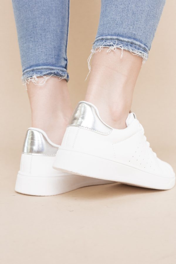 Pantofi damă sport casual piele ecologică Alb/Argintiu (BS311EV2401657) 121