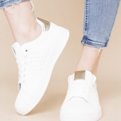 Pantofi damă sport casual piele ecologică Alb/Auriu (BS311EV2401656)
