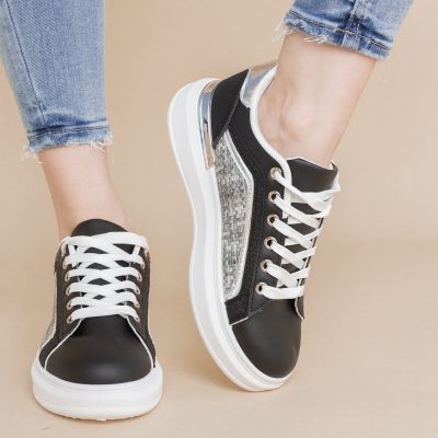 Pantofi damă sport casual piele ecologică Negru (BS329EV2401644)