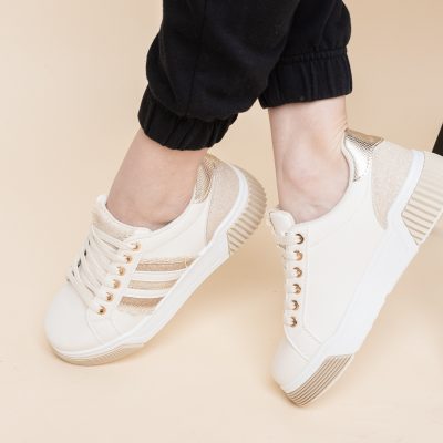 Pantofi damă sport casual piele ecologică Bej cu Alb (BS322EV2401649)