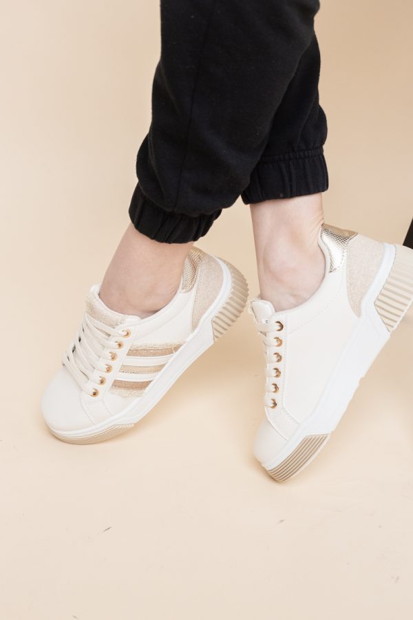 Pantofi damă sport casual piele ecologică Bej cu Alb (BS322EV2401649) 119