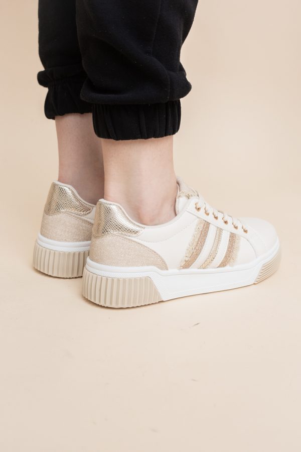 Pantofi damă sport casual piele ecologică Bej cu Alb (BS322EV2401649) 125