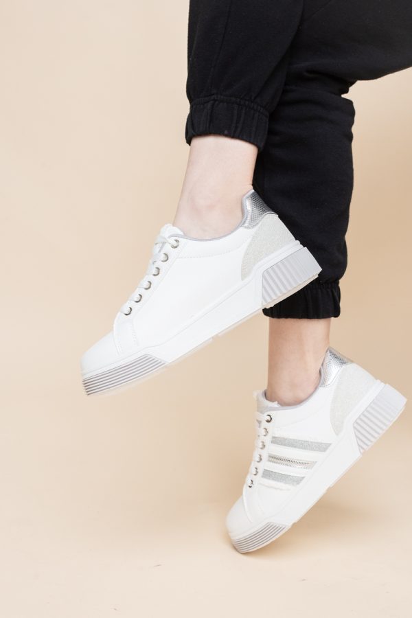 Pantofi damă sport casual piele ecologică Alb cu Gri (BS322EV2401646) 125