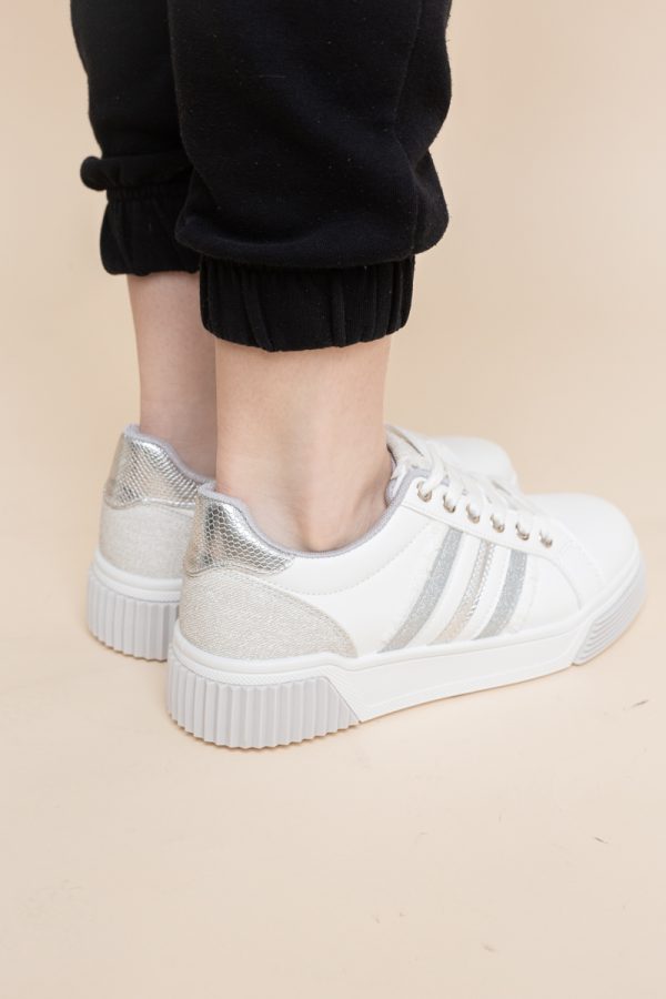Pantofi damă sport casual piele ecologică Alb cu Gri (BS322EV2401646) 123