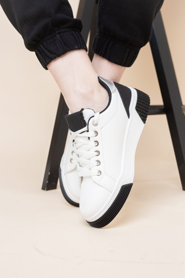 Pantofi damă sport casual piele ecologică Alb cu Negru (BS322EV2401647) 121