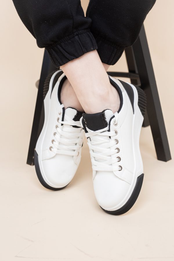Pantofi damă sport casual piele ecologică Alb cu Negru (BS322EV2401647) 119