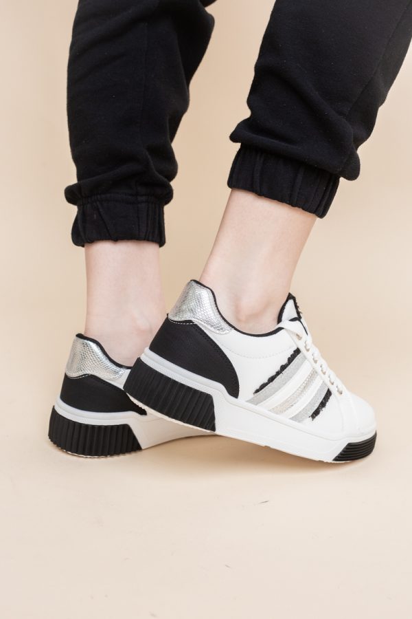 Pantofi damă sport casual piele ecologică Alb cu Negru (BS322EV2401647) 123