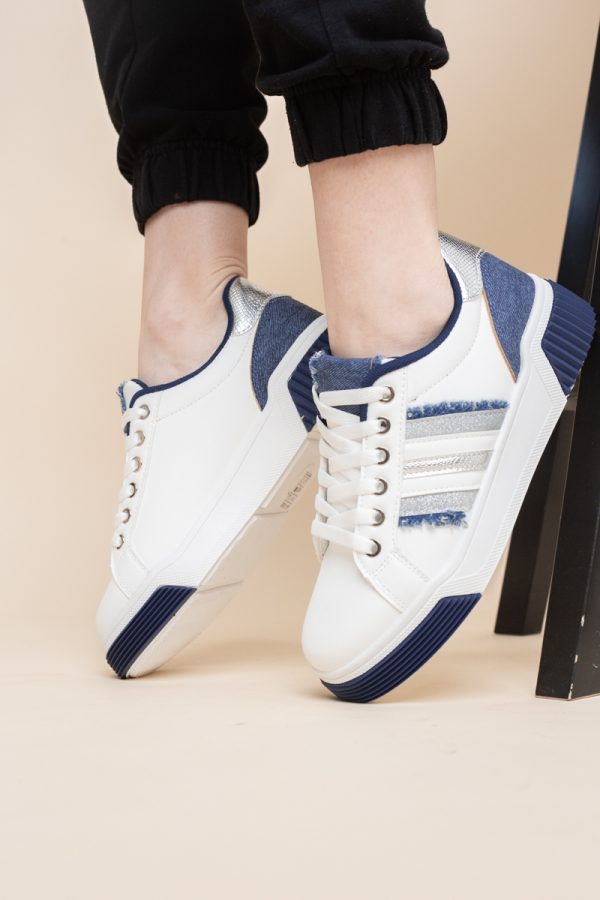 Pantofi damă sport casual piele ecologică Alb cu Bleumarin (BS322EV2401645) 123