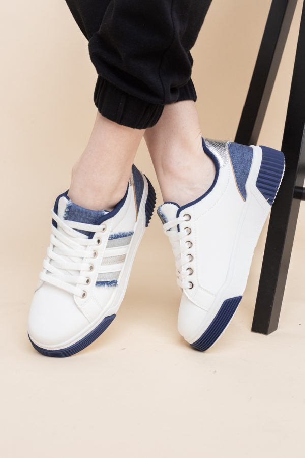 Pantofi damă sport casual piele ecologică Alb cu Bleumarin (BS322EV2401645) 119