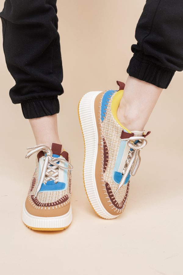 Pantofi damă sport piele ecologică si textil Maro cu Albastru (BS298EV2401620) 119