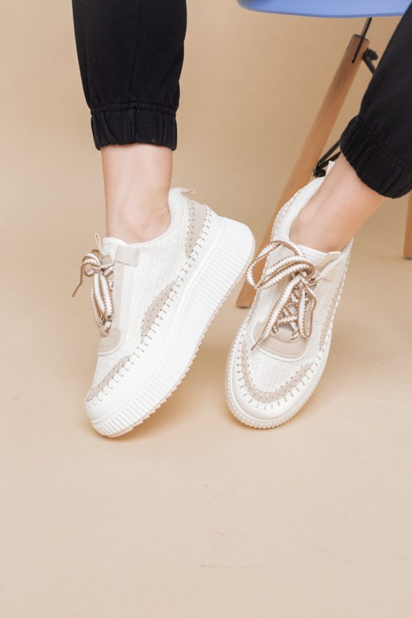 Pantofi damă sport piele ecologică si textil Alb Bej (BS288EV2401637) 123