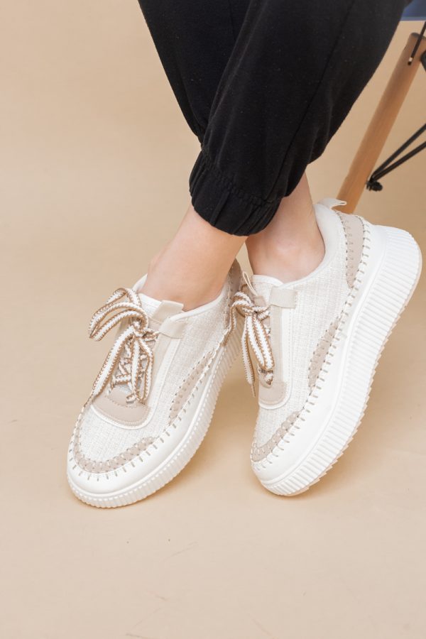 Pantofi damă sport piele ecologică si textil Alb Bej (BS288EV2401637) 121
