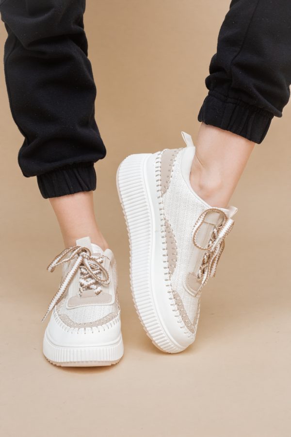 Pantofi damă sport piele ecologică si textil Alb Bej (BS288EV2401637) 119