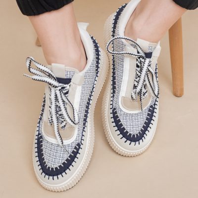 Pantofi damă sport piele ecologică si textil Bleumarin Bej (BS288EV2401636)