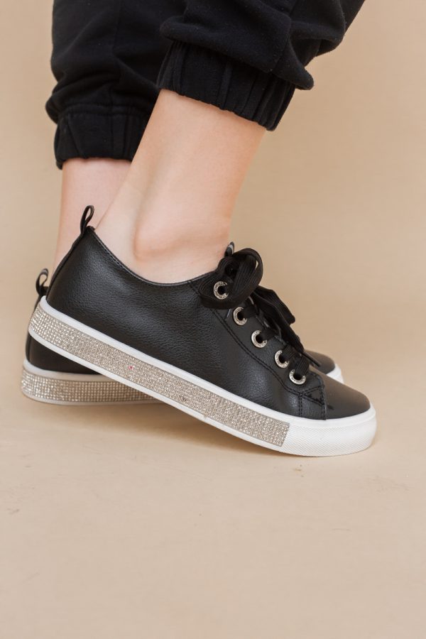Teniși damă casual piele ecologică cu pietricele Negru(BS120BO2401680) 121