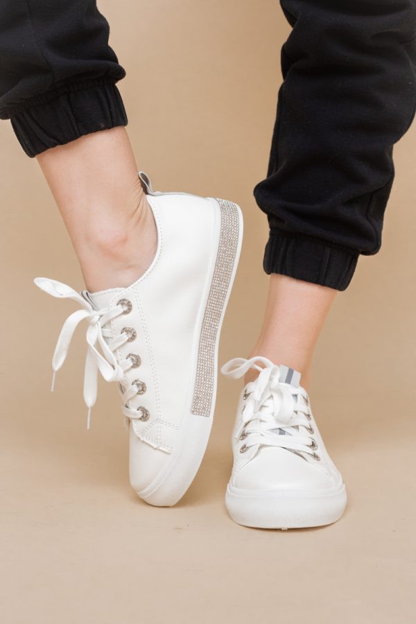 Teniși damă casual piele ecologică cu pietricele Alb/Argintiu(BS120BO2401679) 119