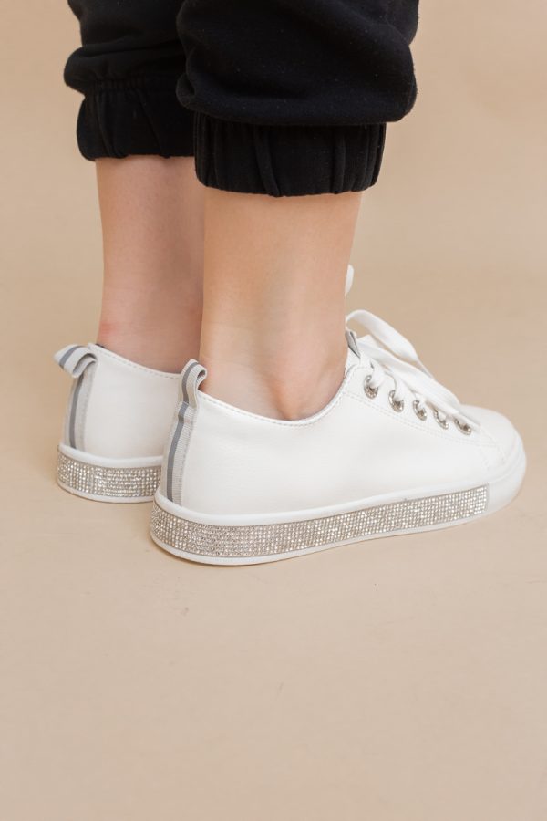 Teniși damă casual piele ecologică cu pietricele Alb/Argintiu(BS120BO2401679) 123