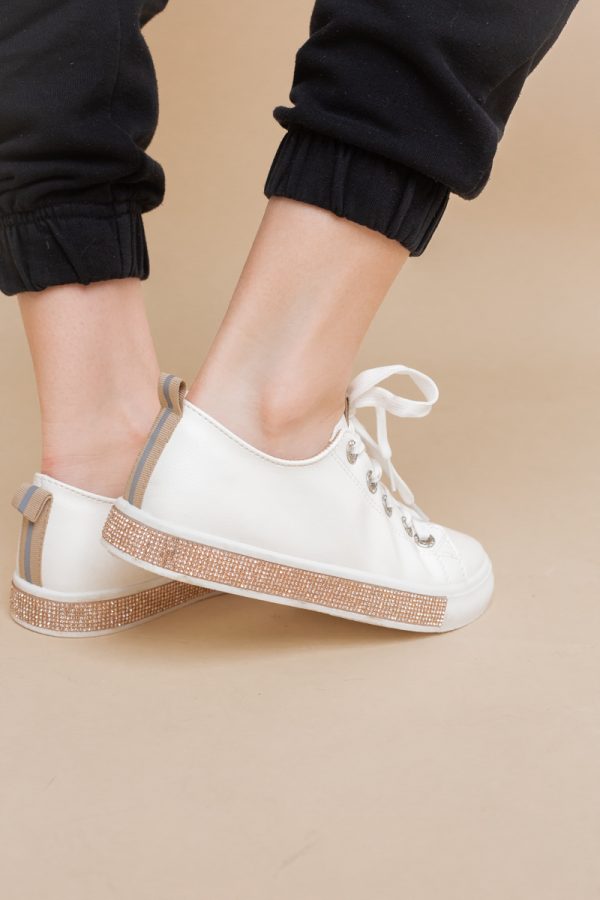 Teniși damă casual piele ecologică cu pietricele Alb/Champ(BS120BO2401678) 121