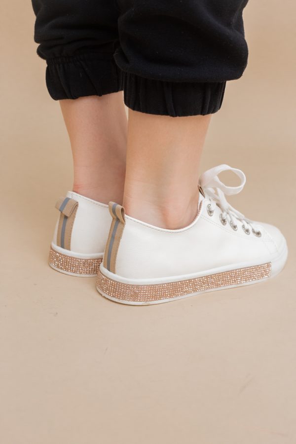 Teniși damă casual piele ecologică cu pietricele Alb/Champ(BS120BO2401678) 123