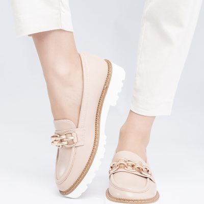 Mocasini damă casual piele ecologică cu elemente metalice Bej (BS1723G2401666)