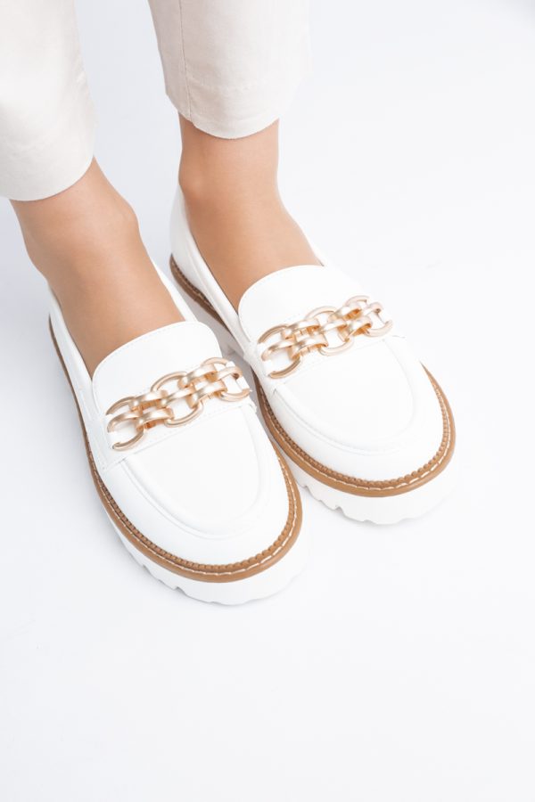 Mocasini damă casual piele ecologică cu elemente metalice Alb (BS1723G2401668) 123