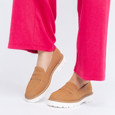 Mocasini damă casual piele ecologică aspect denim Maro (BS1720G2401674)
