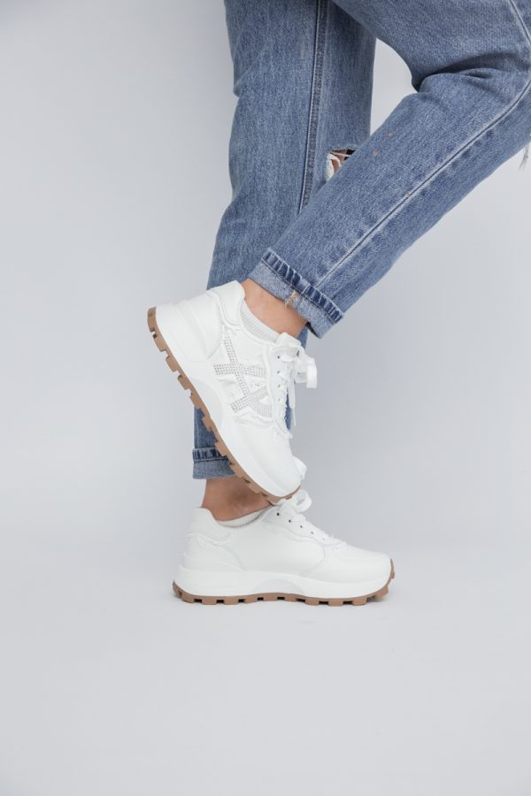 Pantofi sport damă piele ecologică și material textil Alb(BS308EV2401638) 123
