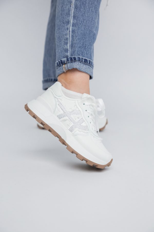 Pantofi sport damă piele ecologică și material textil Alb(BS308EV2401638) 121