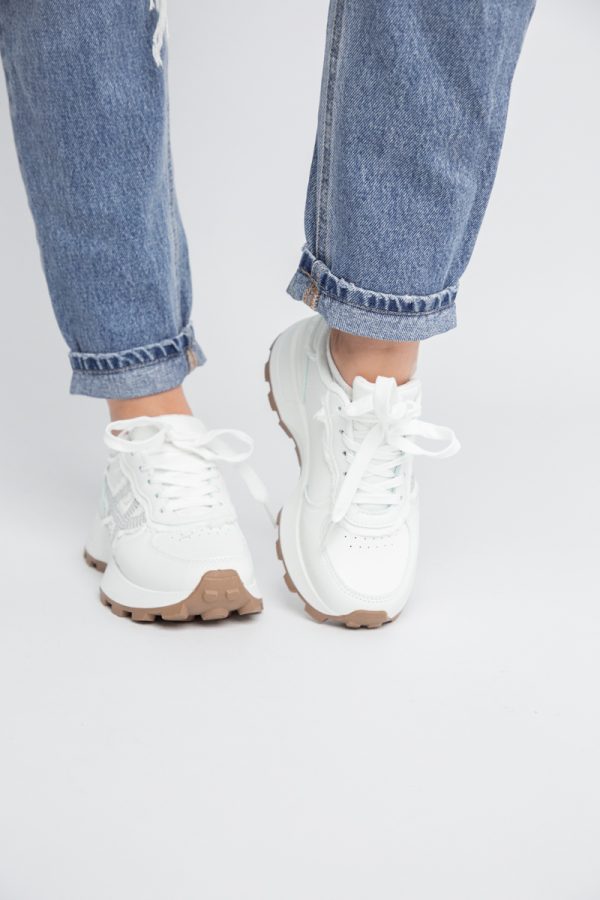 Pantofi sport damă piele ecologică și material textil Alb(BS308EV2401638) 119