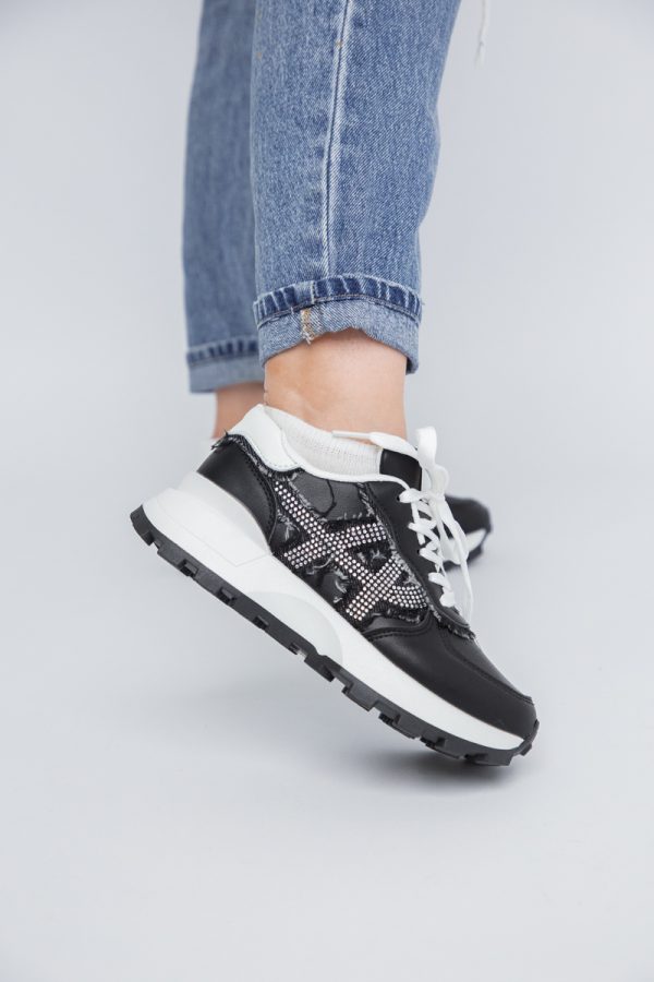 Pantofi sport damă piele ecologică și material textil Negru (BS308EV2401640) 123