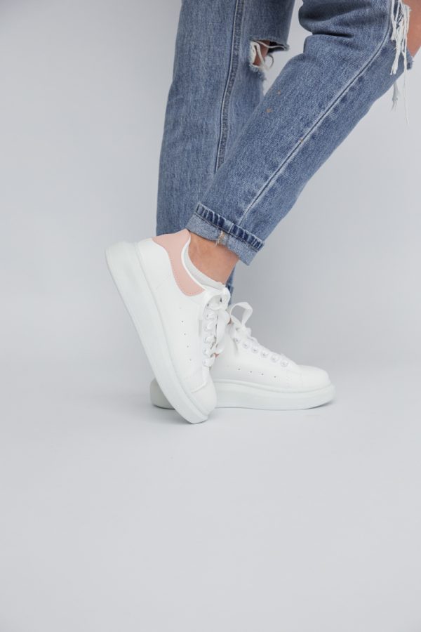 Pantofi damă sport casual piele ecologică Alb cu Roz (BS632BO2401627) 123