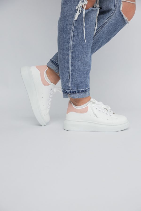 Pantofi damă sport casual piele ecologică Alb cu Roz (BS632BO2401627) 121
