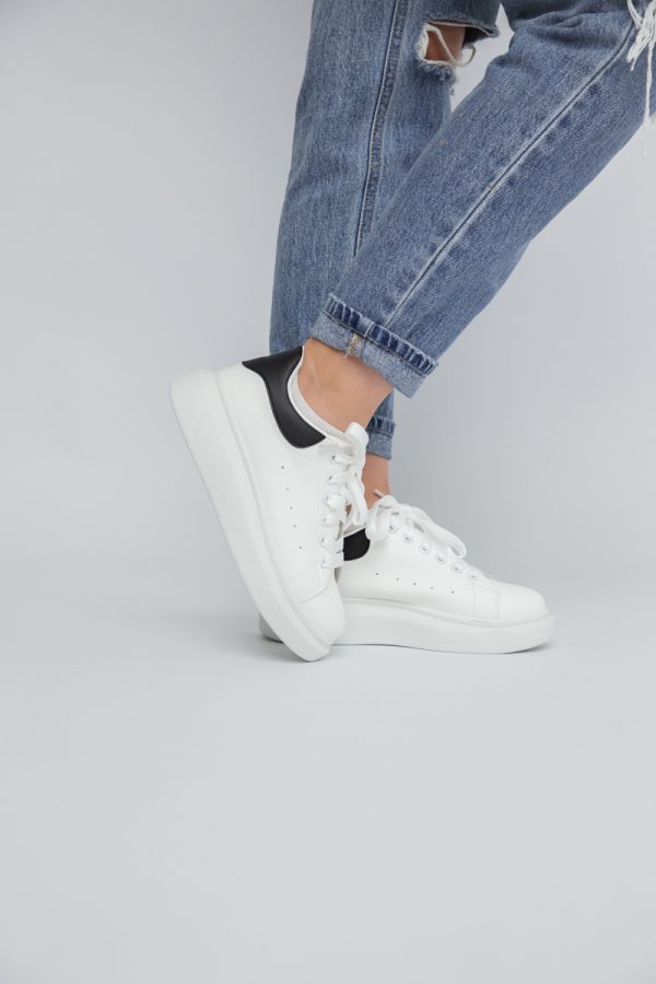 Pantofi damă sport casual piele ecologică Alb cu Negru (BS632BO2401629) 121