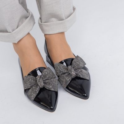 Pantofi cu Toc Jos Eleganti cu Fundita din Piele Ecologica culoare Negru(BS162BA2401524)