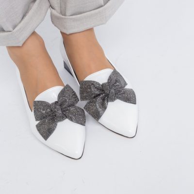Pantofi cu Toc Jos Eleganti cu Fundita din Piele Ecologica culoare Alb (BS162BA2401521)