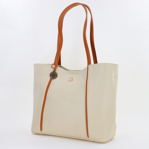 Geanta Shopper Cu Fermoar - Geantă damă mini shopper piele ecologică Crem Lulu Castagnette BS24010P2401005