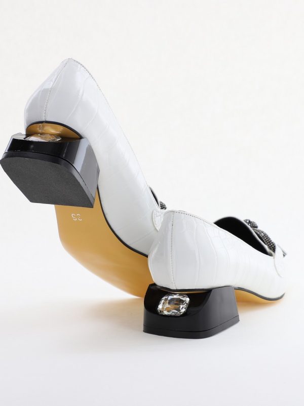 Pantofi cu Toc Eleganti din Piele Ecologica Texturată Alb - BS156CBA2401508 123