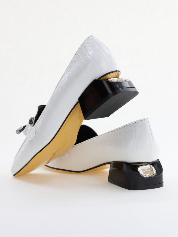 Pantofi cu Toc Eleganti din Piele Ecologica Texturată Alb - BS156CBA2401508 124