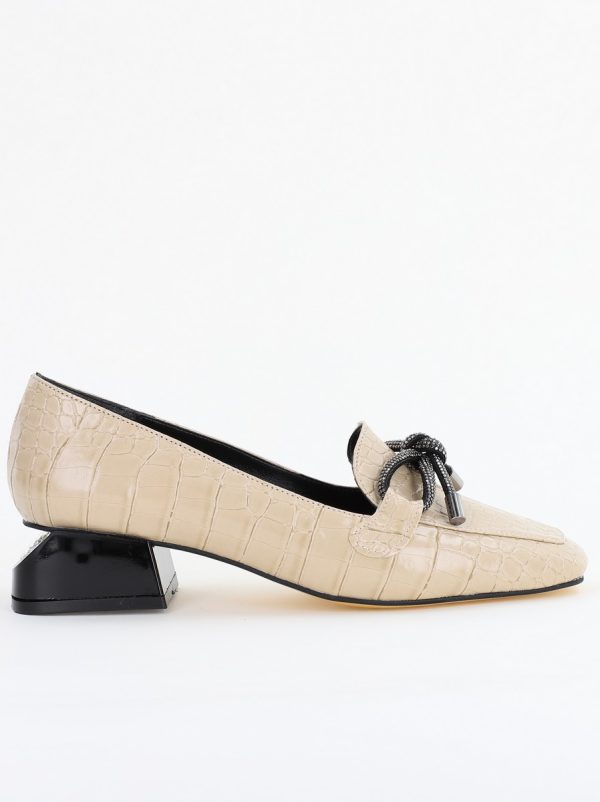 Pantofi cu Toc Eleganti din Piele Ecologica Texturată Bej - BS156CBA2401507 119