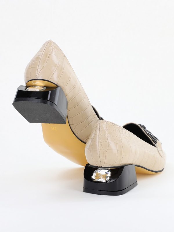 Pantofi cu Toc Eleganti din Piele Ecologica Texturată Bej - BS156CBA2401507 123