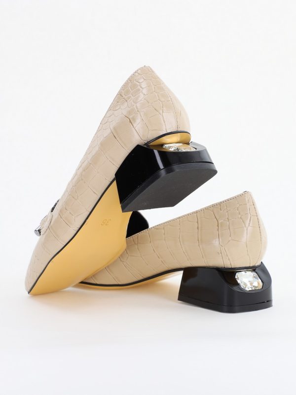 Pantofi cu Toc Eleganti din Piele Ecologica Texturată Bej - BS156CBA2401507 124