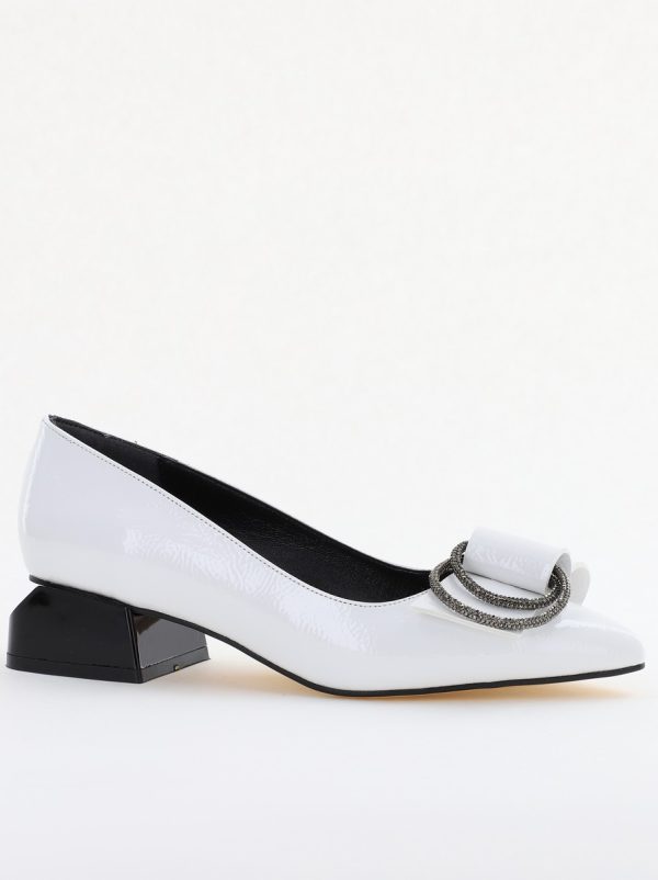 Incaltaminte Dama - Pantofi cu Toc Eleganti din Piele Ecologica Texturată culoare Alb lucios - BS155BA2401516