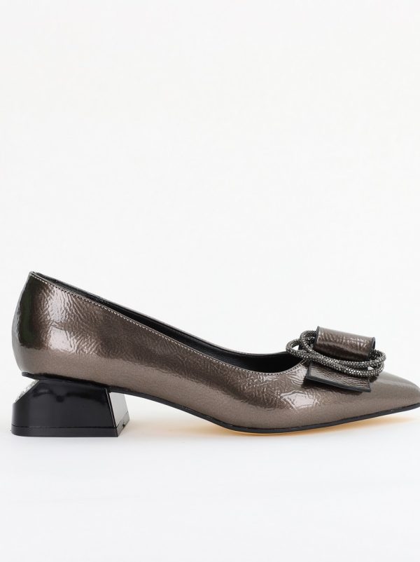 Pantofi cu Toc Eleganti din Piele Ecologica Texturată culoare Platina lucios - BS155BA2401517 119