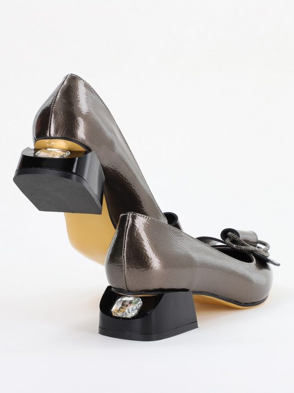 Pantofi cu Toc Eleganti din Piele Ecologica Texturată culoare Platina lucios - BS155BA2401517 123